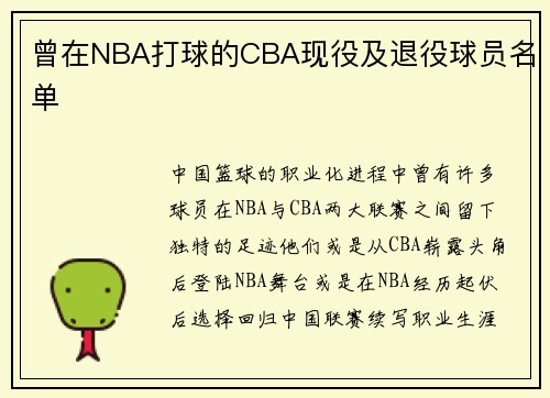 曾在NBA打球的CBA现役及退役球员名单